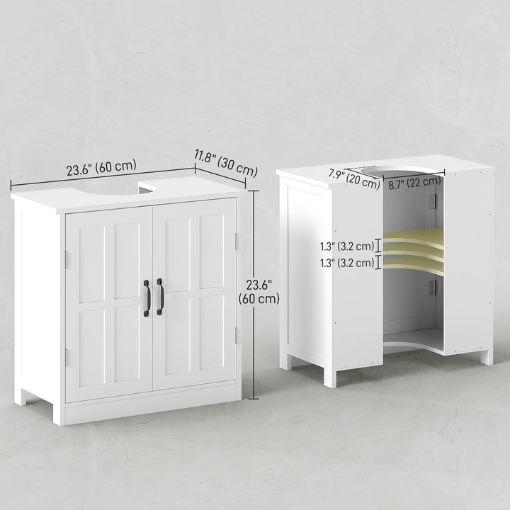 kleankin Pedestal Under Sink Cabinet, Bathroom Vanity Cabinet Storage with Double Doors and Adjustable Shelf, White
