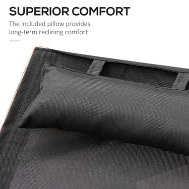 Outsunny Outdoor Wood Chaise Lounge Chair Recliner Patio Camping with Headrest, Teak & Black