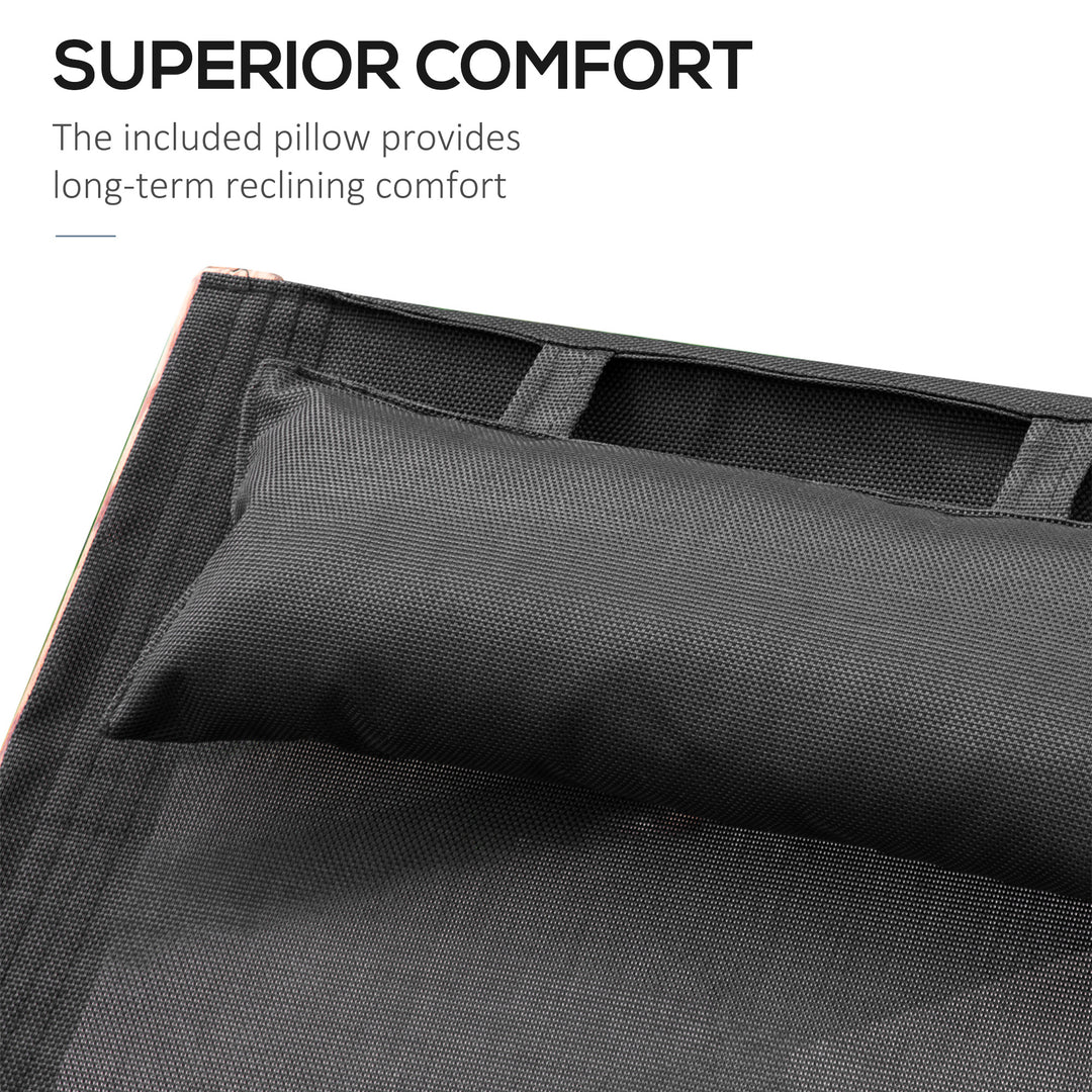 Outsunny Outdoor Wood Chaise Lounge Chair Recliner Patio Camping with Headrest, Teak & Black