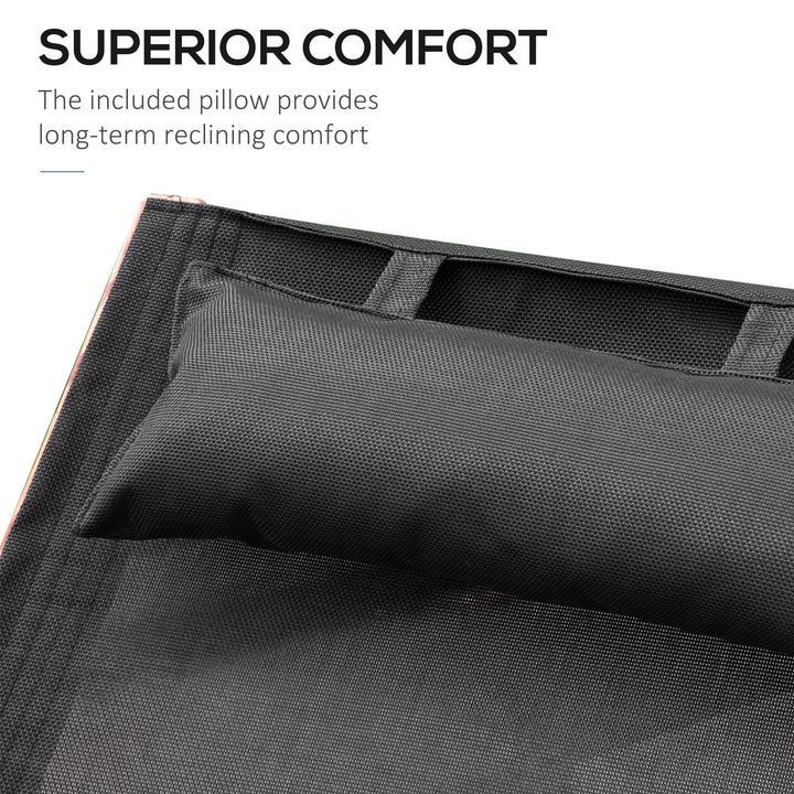 Outsunny Outdoor Wood Chaise Lounge Chair Recliner Patio Camping with Headrest, Teak & Black