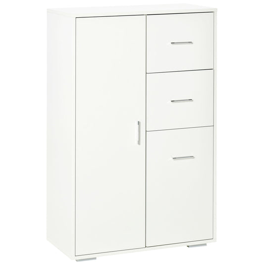 HOMCOM Storage Cabinet with 2 Drawers and 2 Cabinet Free Standing, Kitchen Cabinet Sideboard Buffet Table for Living Room, White