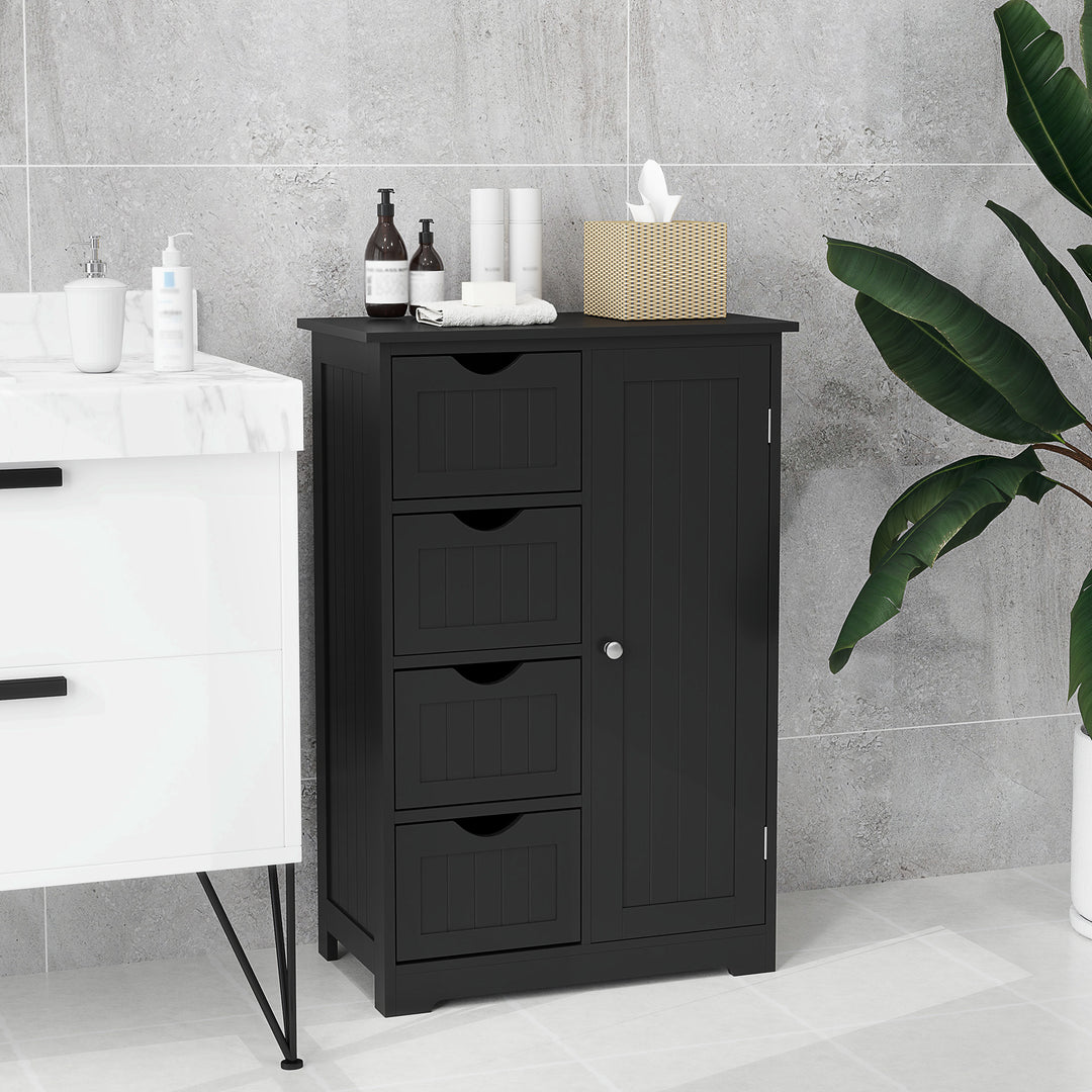 kleankin Bathroom Storage Cabinet, Floor Cabinet with Adjustable Shelf and 4 Drawers, Side Cabinet for Washroom, White