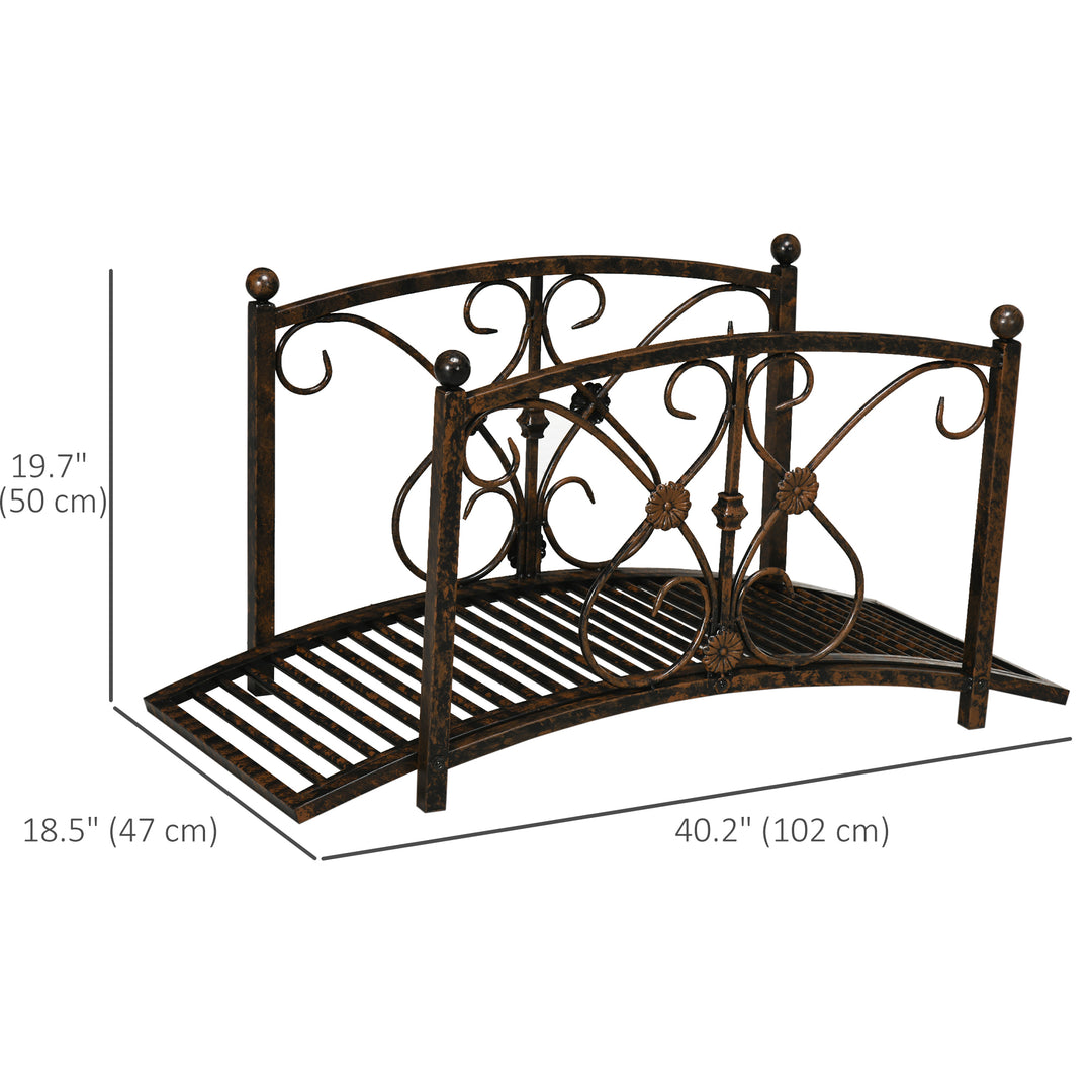 Outsunny Garden Bridge 3.3FT, Decorative Classic Backyard Pond Bridge with Safety Railings Brown