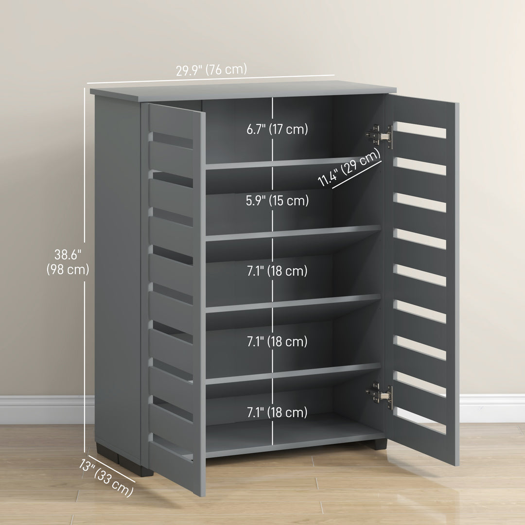 HOMCOM Shoe Storage Cabinet, Shoe Cabinet with 2 Slatted Doors for 15 Pairs of Shoes, Black