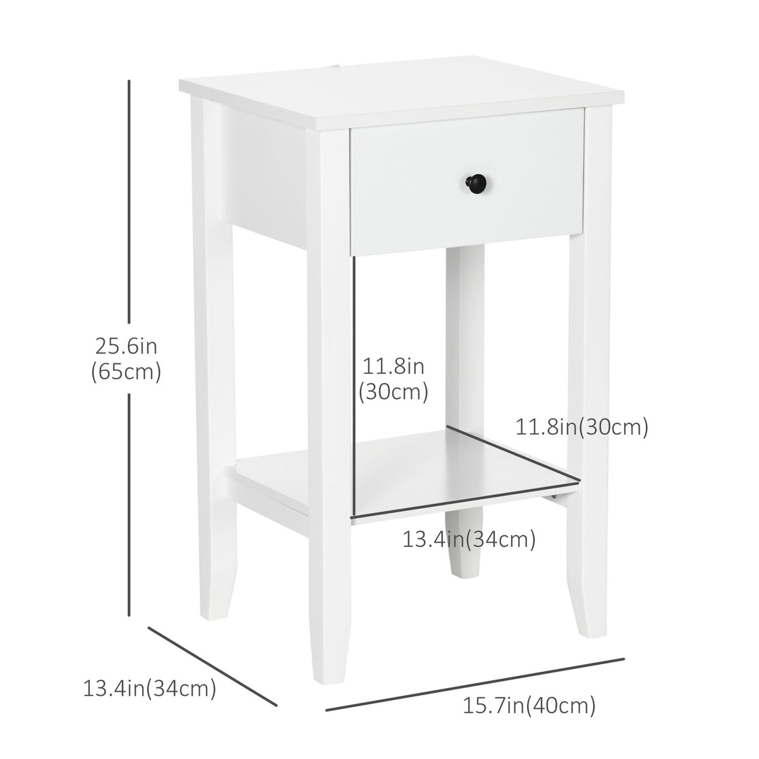 HOMCOM Side Table Set of 2, End Tables with Drawer and Bottom Shelf, 2-tier Nightstand for Bedroom, Living Room, White