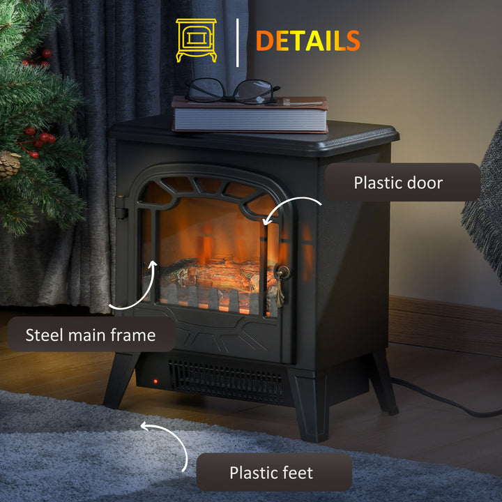 HOMCOM Freestanding Electric Fireplace Stove Heater with Realistic Flame Effect, Overheat Protection, 750W/1500W, Black