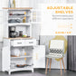 HOMCOM Coastal Style Kitchen Buffet and Hutch Wooden Storage Cabinet with Framed Glass Door  Drawers Microwave Space for Dining Room  Living Room  White