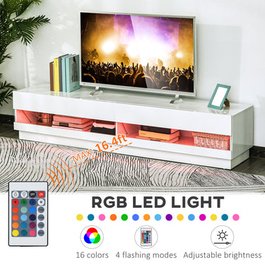 HOMCOM Lighted TV Stand for TVs up to 75", TV Cabinet with Storage for Living Room, High Gloss White