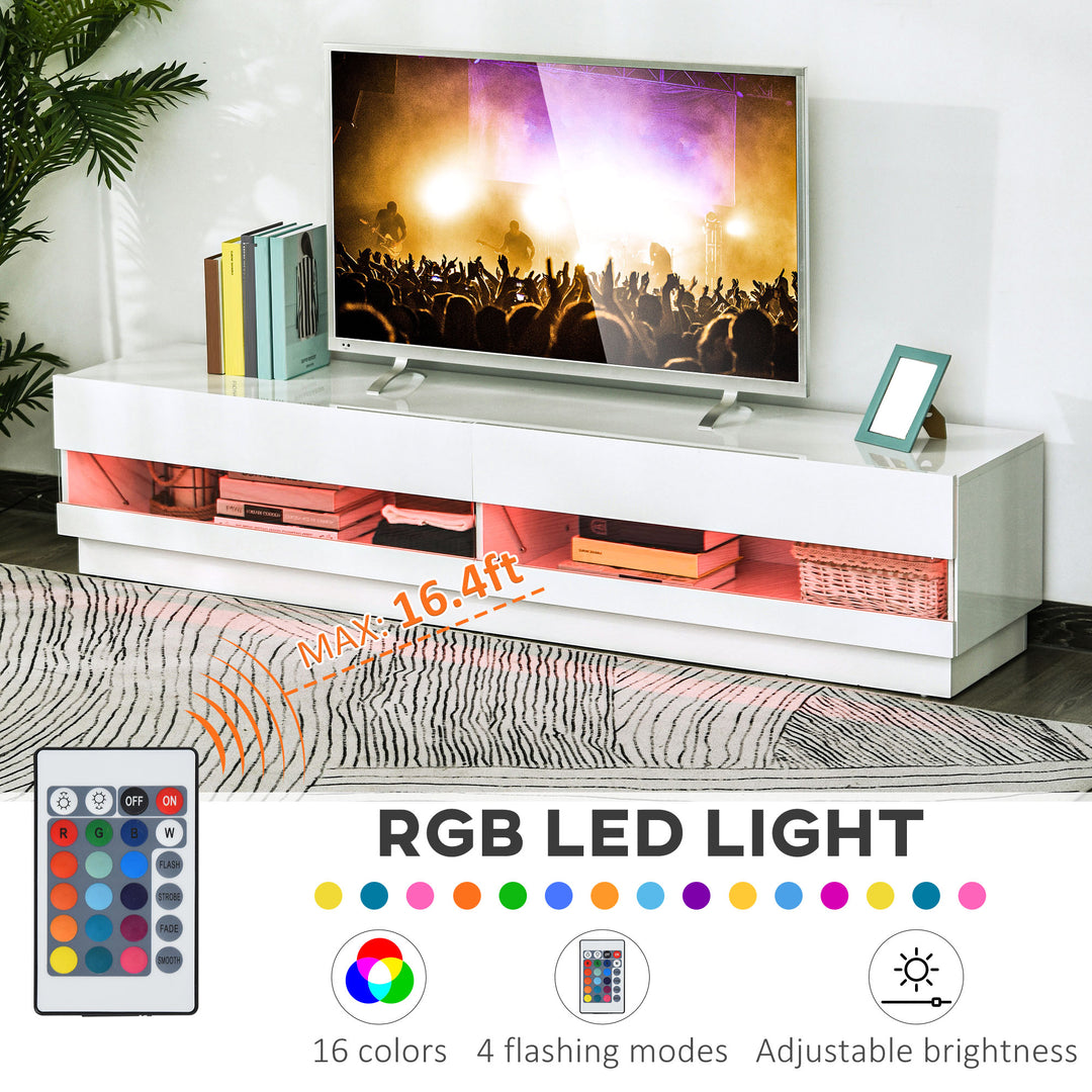 HOMCOM Lighted TV Stand for TVs up to 75", TV Cabinet with Storage for Living Room, High Gloss White