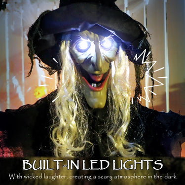 Outsunny Life Size Halloween Animated Hanging Witch with Glowing LED Eyes, Scary Halloween Decorations, Battery Operated