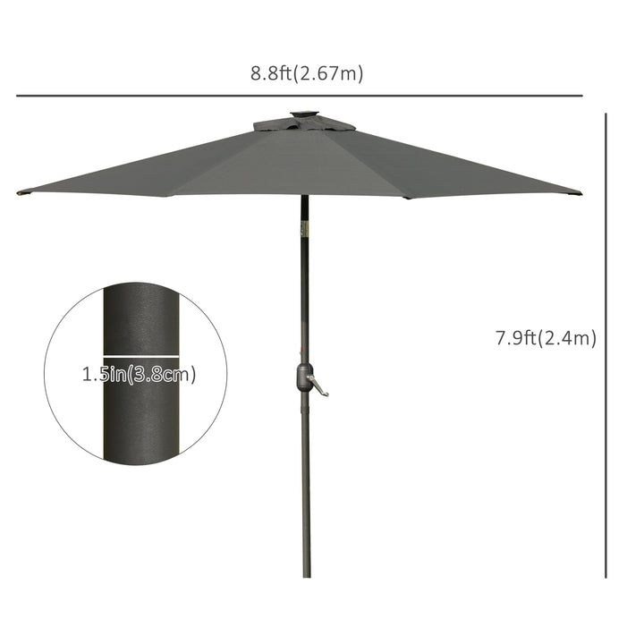 Outsunny 9ft Solar Patio Umbrella Outdoor Sunshade 24 LED Lights Tilt Canopy, Wine Red