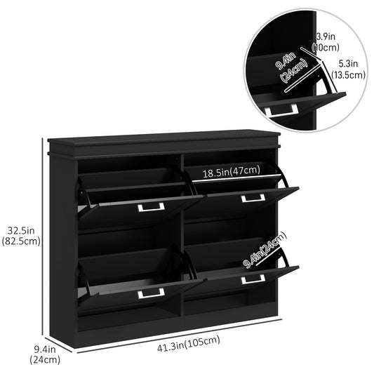 HOMCOM Shoe Storage Cabinet with 4 Flip Drawers and Adjustable Shelves, Narrow Shoe Cabinet for 20 Pairs of Shoes, Black