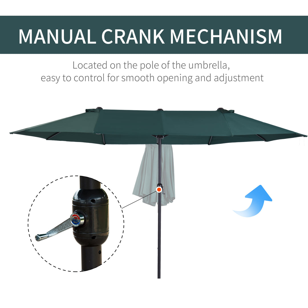 Outsunny 15ft Double-sided Patio Umbrella with Twin Canopy, Extra Large Outdoor Parasol with Crank for Pool, Deck, Market, Blue