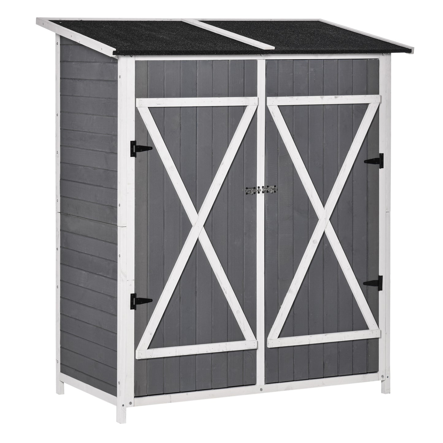 Outsunny 54.75''x29.5''x63'' Garden Storage Shed Asphalt Roof Wooden Timber Double Door Utility Storage House w/ Movable Shelf & Fixed Fittings