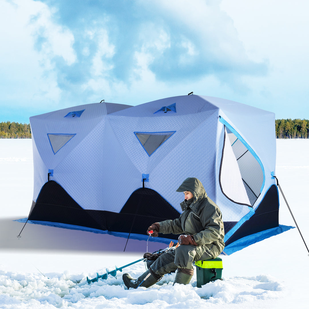 Outsunny 8-Person Insulated Ice Fishing Tent Shelter with Ventilation Windows and Carry Bag, for -22℉, Blue