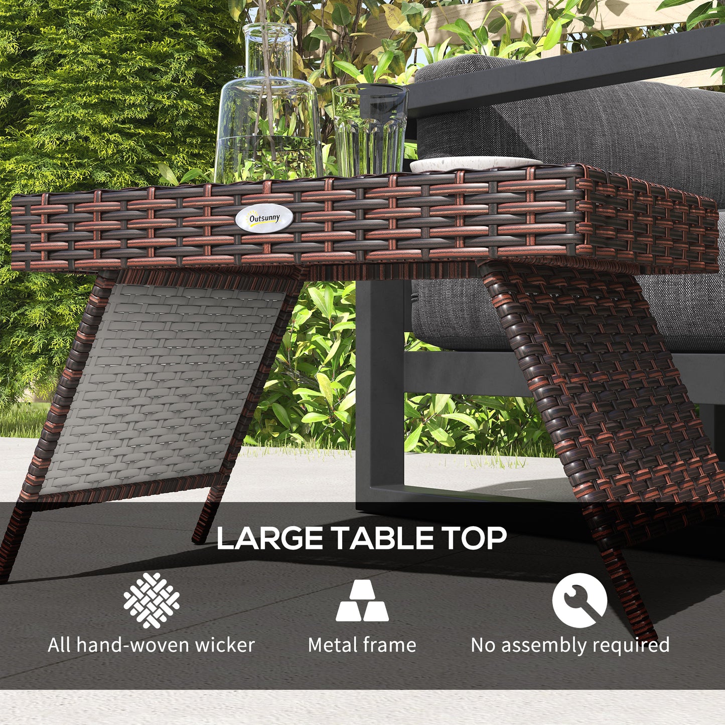 Outsunny Outdoor Rattan Foldable End Table, Metal Frame Patio Wicker Table, Coffee Table Side Table for Poolside, Lawn, Garden, Mixed Grey
