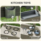 Outsunny Kids Sandbox with Cover Kitchen Playset Toys, Wooden Sand Box with Seat, Storage, for 3-7 Years Old, Grey