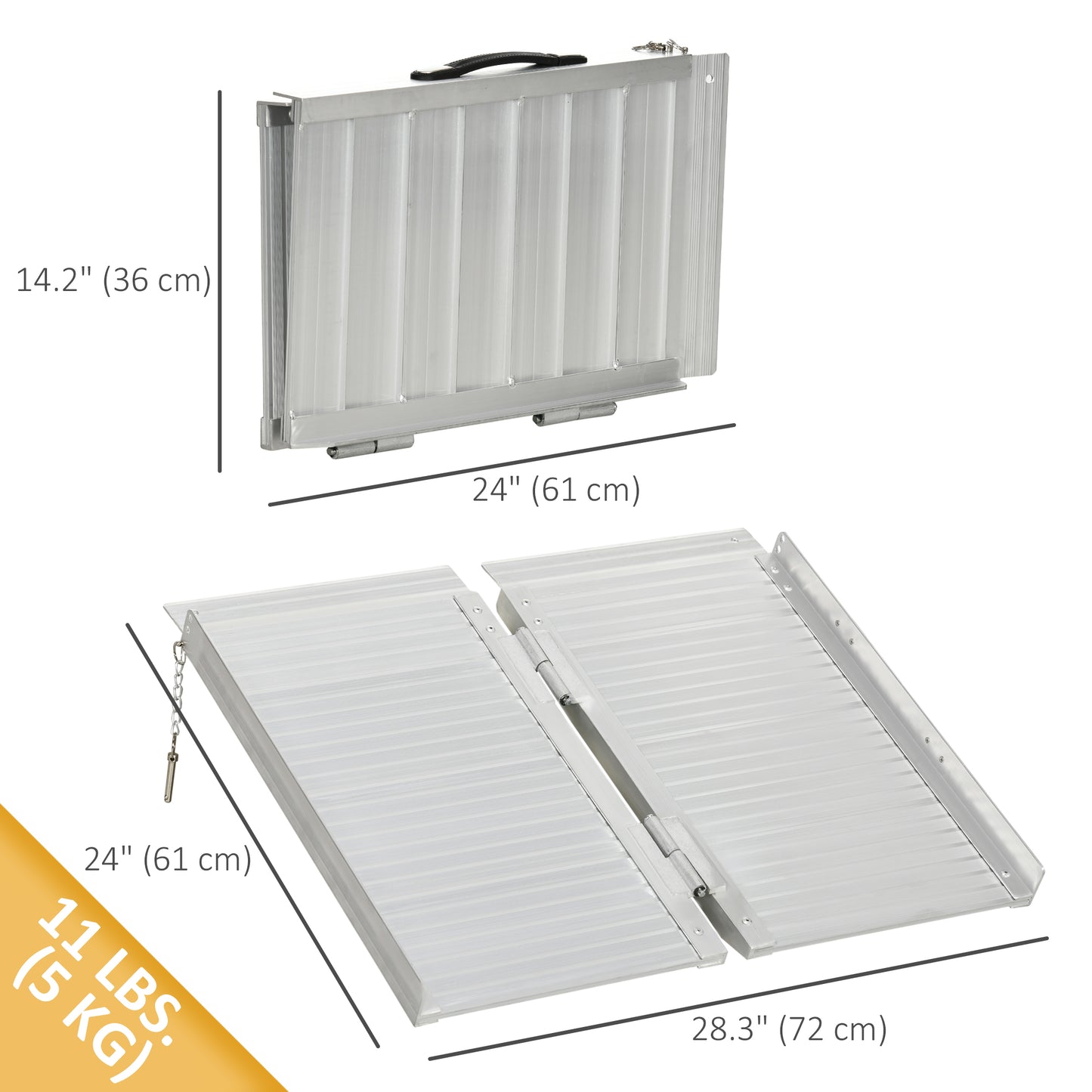 HOMCOM Textured Aluminum Folding Wheelchair Ramp, Portable Threshold Ramp 2', for Scooter Steps Home Stairs Doorways