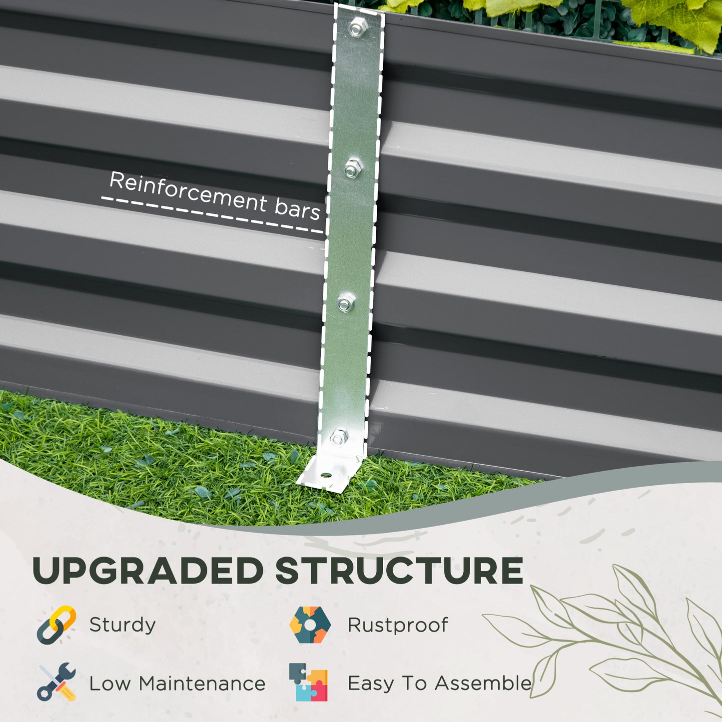 Outsunny 6' x 3' x 1' Raised Garden Bed with 2 Trellis Tomato Cages, Steel Frame Elevated Planter Box, Black
