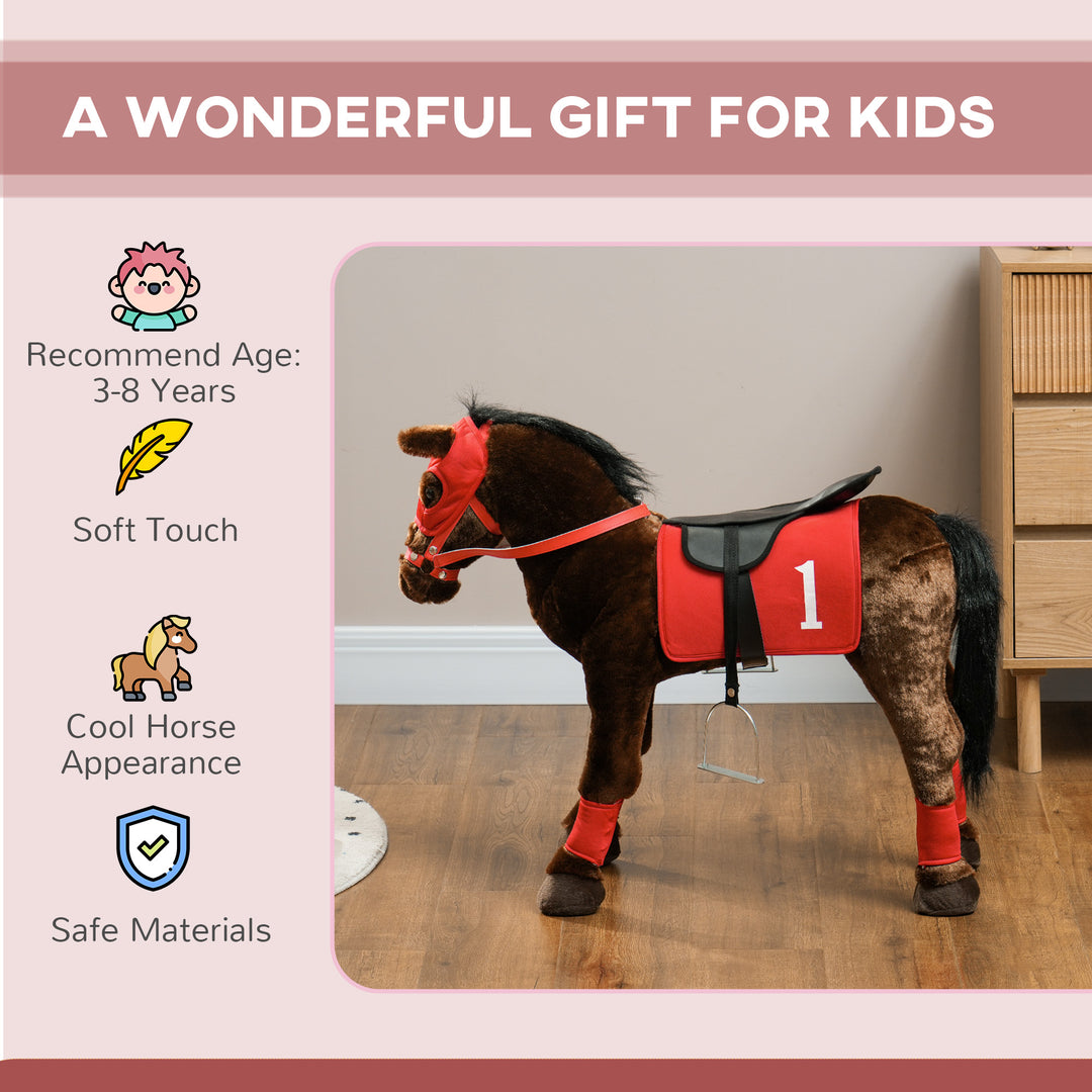 Qaba Kids Ride On Horse w/ Neighing Sound, Saddle, Stirrups, for 3-8 Years