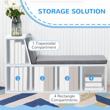 HOMCOM Multi-Purpose Bookshelf with 5 Cubes, 5-Cubby Bookcase with Cushioned Reading Nook and Storage Shelves, Grey