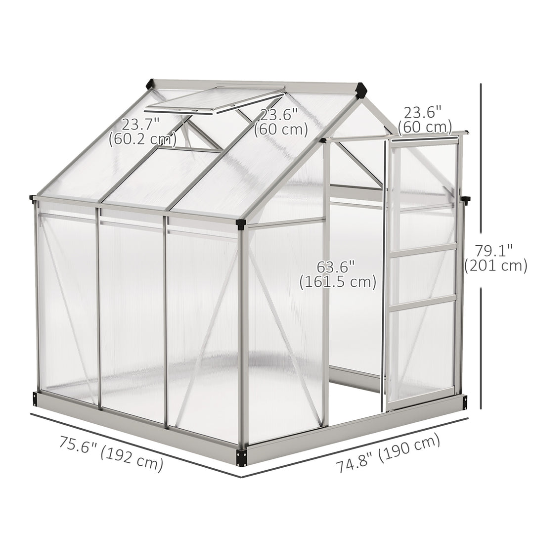 Outsunny 6.2' x 6.3' x 6.6' Clear Polycarbonate Greenhouse, Large Walk-In Green House Garden, Plants Grow, Galvanized Sheet  Frame w/ Slide Door
