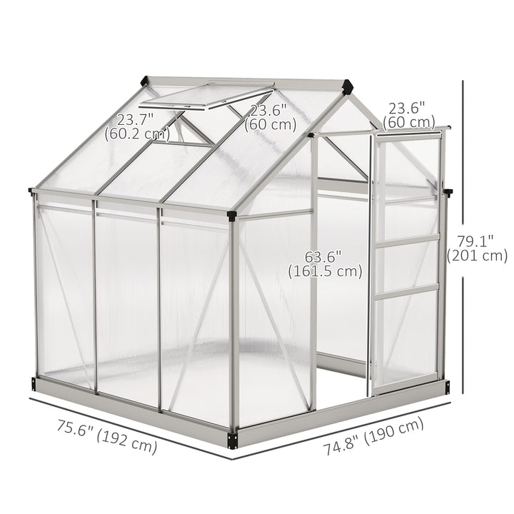 Outsunny 6.2' x 6.3' x 6.6' Clear Polycarbonate Greenhouse, Large Walk-In Green House Garden, Plants Grow, Galvanized Sheet  Frame w/ Slide Door