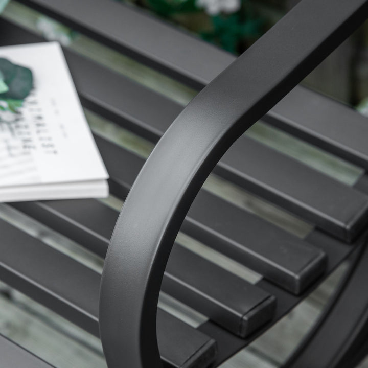 Outsunny 50" 2-Seater Outdoor Garden Bench Antique Loveseat with Armrest for Yard, Lawn, Porch, Patio, Steel/ Black