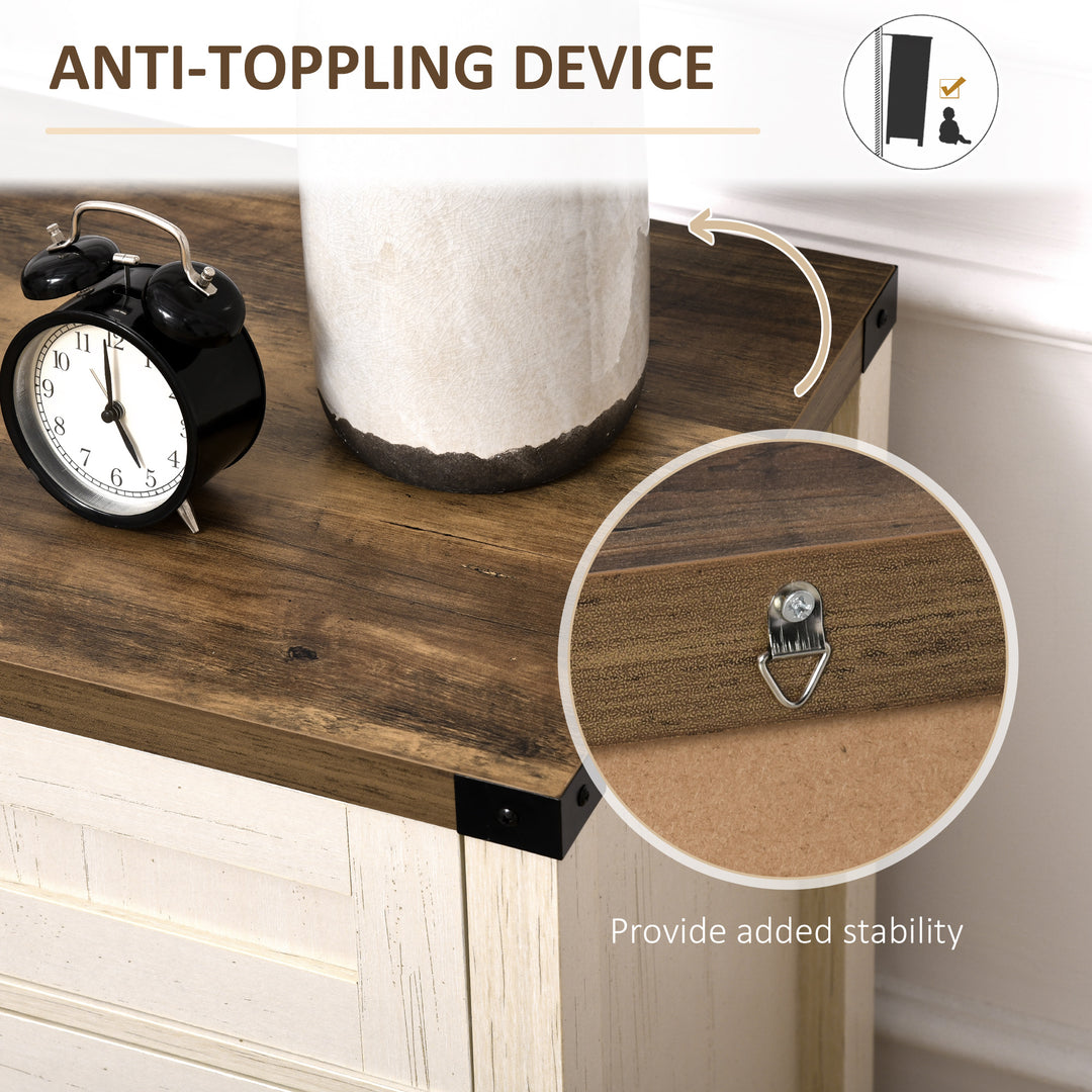 HOMCOM Farmhouse Kitchen Storage Cabinet, Sideboard Buffet Cabinet with 2 Rustic Barn Doors and Drawer, Oak