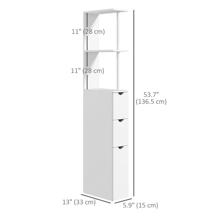 HOMCOM Tall Bathroom Storage Cabinet, Narrow Bathroom Cabinet with Drawers and Open Shelves for Small Spaces, White and Grey