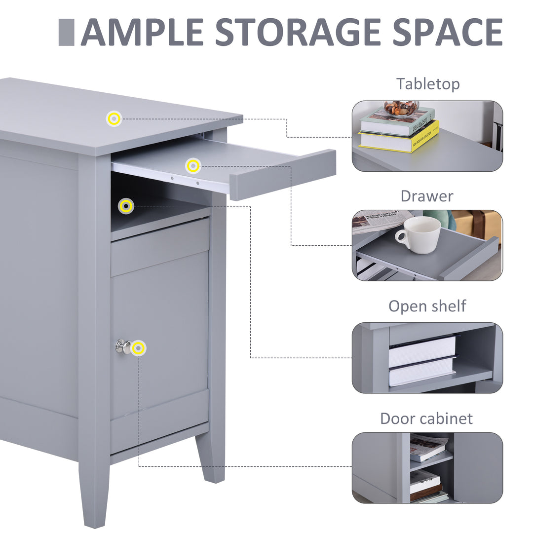 HOMCOM Wooden3-Tier Modern Nightstand with Pullout Shelf, Adjustable Open Shelf, and Door Cabinet, White