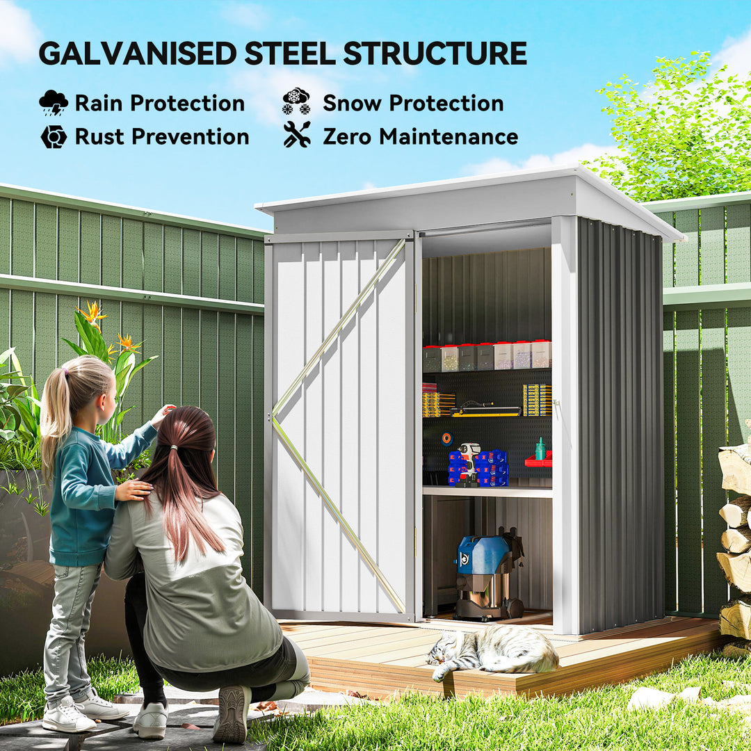 Outsunny Outdoor Storage Shed, Steel Lean-to Shed with Adjustable Shelf, Lock, Gloves, 5'x3'x6', Green