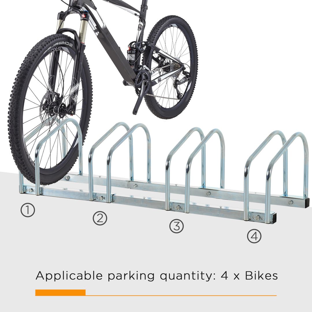 Soozier 4-Bike Bicycle Floor Parking Rack Cycling Storage Stand Garage Organizer for Indoor and Outdoor Use Black