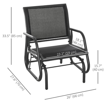 Outsunny Patio Glider with Breathable Mesh Fabric Seat & Backrest, Metal Frame Outdoor Glider Swing Chair with Armrests, Black