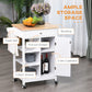 HOMCOM Modern Rolling Kitchen Island Cart with Drawer, Natural Wood Top, Towel Rack, Door Storage Cabinet, White