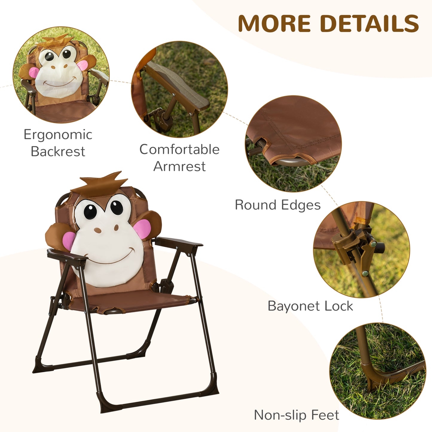 Outsunny Kids Folding Picnic Table and Chair Set Pattern Outdoor Garden Patio Backyard with Removable & Height Adjustable Sun Umbrella Brown