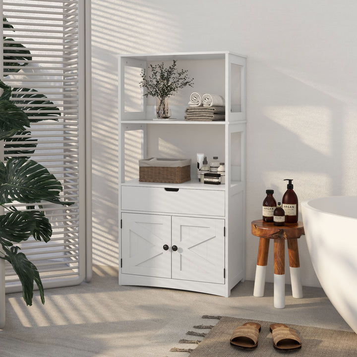 kleankin Farmhouse Bathroom Storage Cabinet, Linen Cabinet with Drawer and Shelves, 23.5" x 13" x 48.5", White