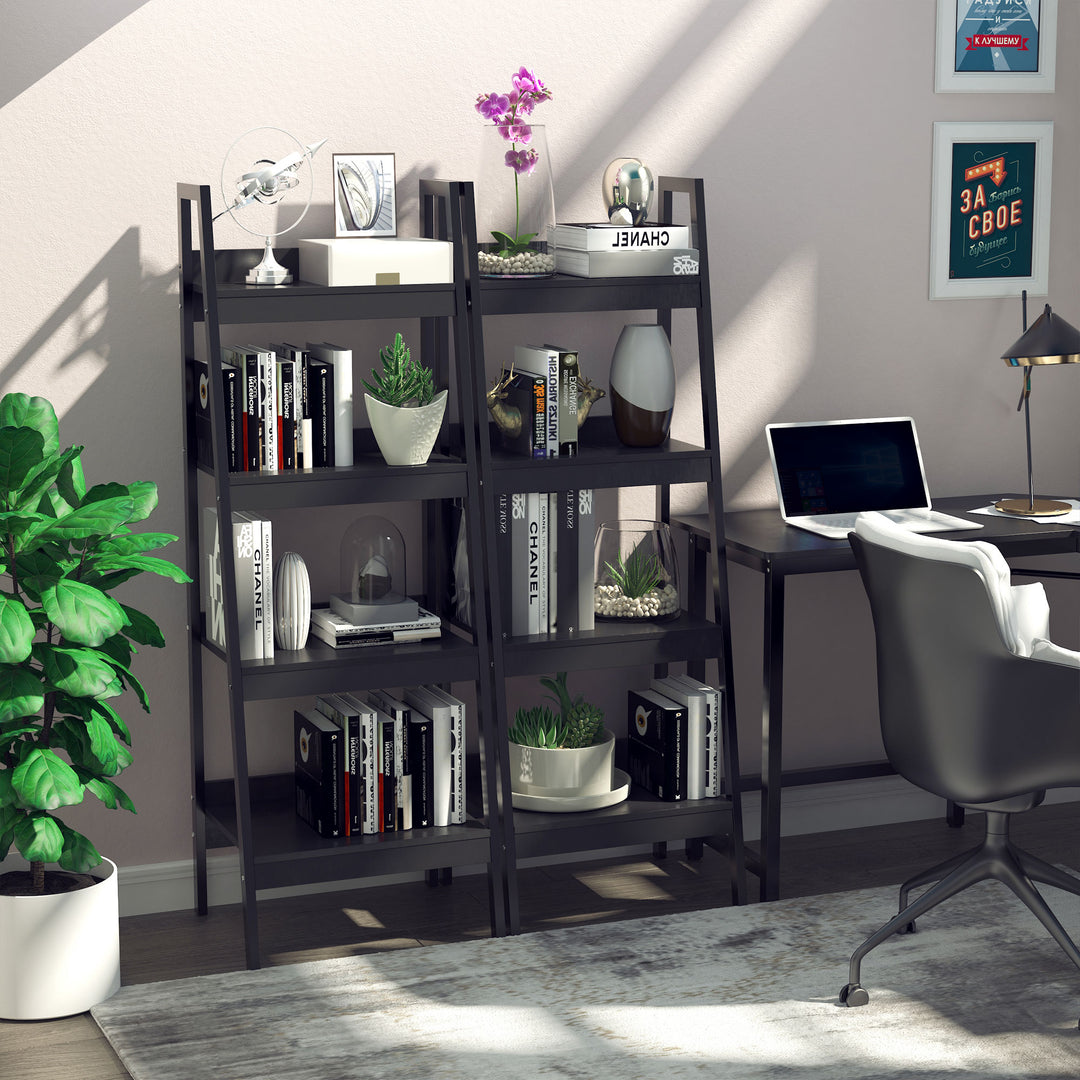 HOMCOM Set of 2, 4 Tier Ladder Shelf Bookcase, Multi-Use Display Rack, Storage Shelving Unit Display Stand, Flower Plant Stand, Home Office Furniture, Black