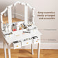 HOMCOM Makeup Vanity Desk with Mirror and Stool, Vanity Set with 10 LED Lights, 5 Drawers and 3 Compartments, White
