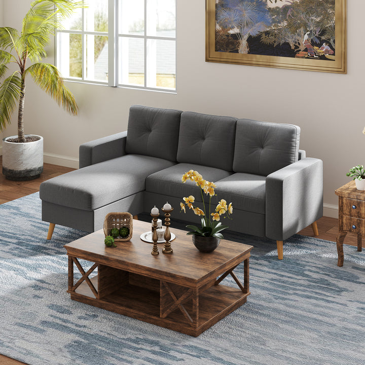 HOMCOM Sectional Sofa Couch, L Shaped Couch with Reversible Chaise, Wooden Legs for Living Room, Bedroom, Dark Grey