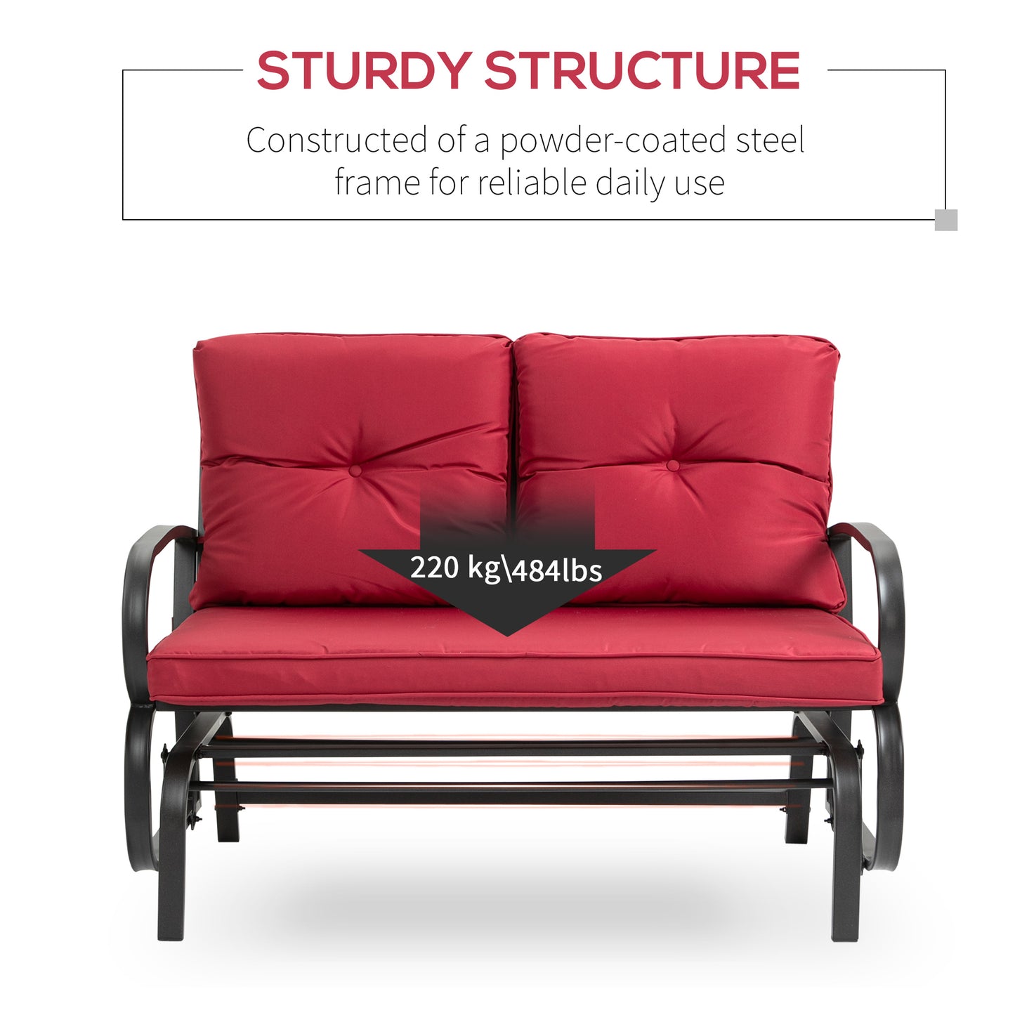 Outsunny 2-Person Outdoor Glider Chair, Patio Double Rocking Loveseat with Steel Frame and Cushions for Backyard, Garden and Porch, Red