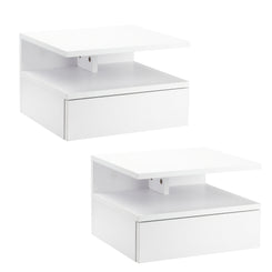 HOMCOM Set of Two Floating Bedside Tables with Drawer and Open Shelf for Bedroom, White
