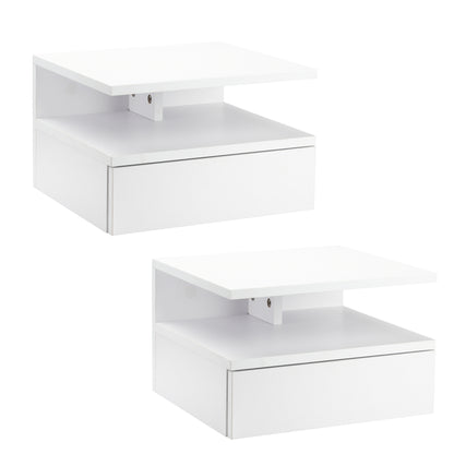 HOMCOM Set of Two Floating Bedside Tables with Drawer and Open Shelf for Bedroom, White
