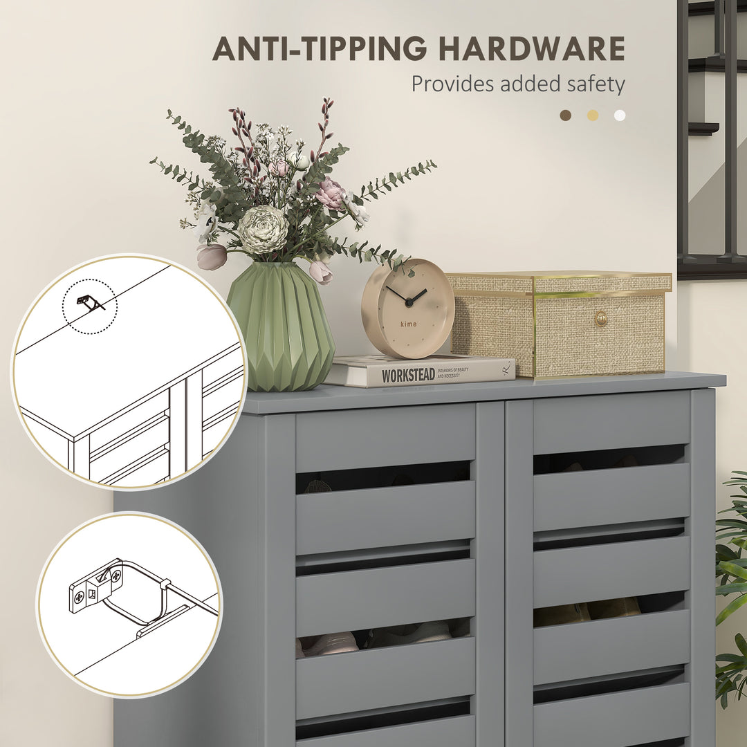 HOMCOM Shoe Storage Cabinet, Shoe Cabinet with 2 Slatted Doors for 15 Pairs of Shoes, Black