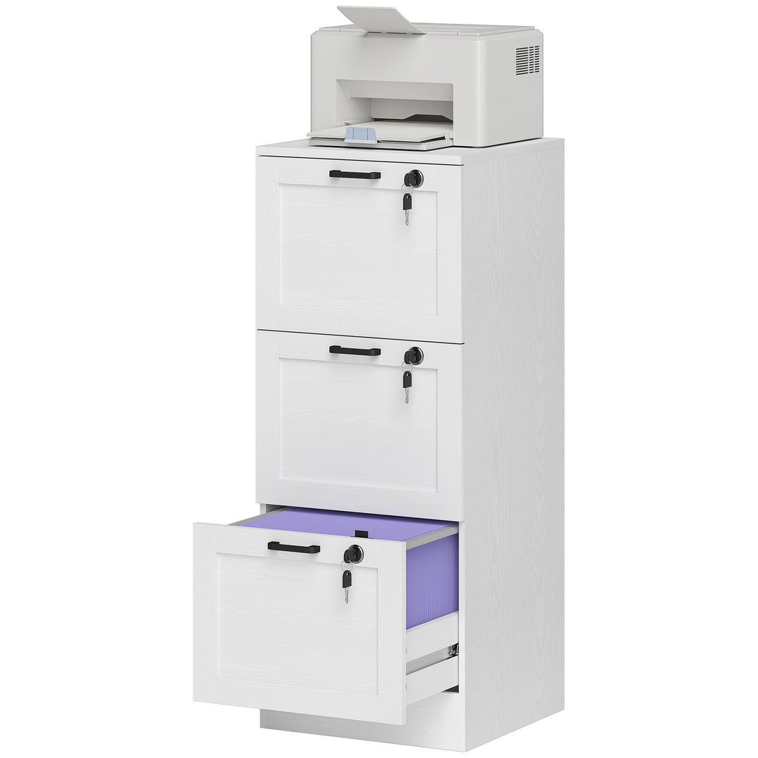 HOMCOM Vertical Filing Cabinet with 3 Drawers, Lock, File Cabinet for Home Office, A4 and Letter Size Files, White
