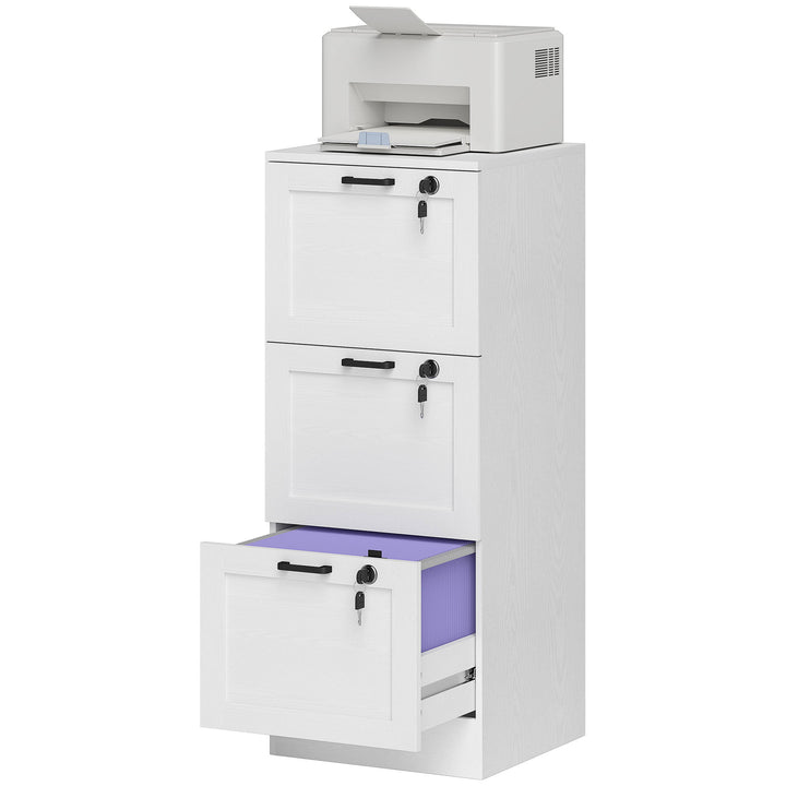 HOMCOM Vertical Filing Cabinet with 3 Drawers, Lock, File Cabinet for Home Office, A4 and Letter Size Files, White