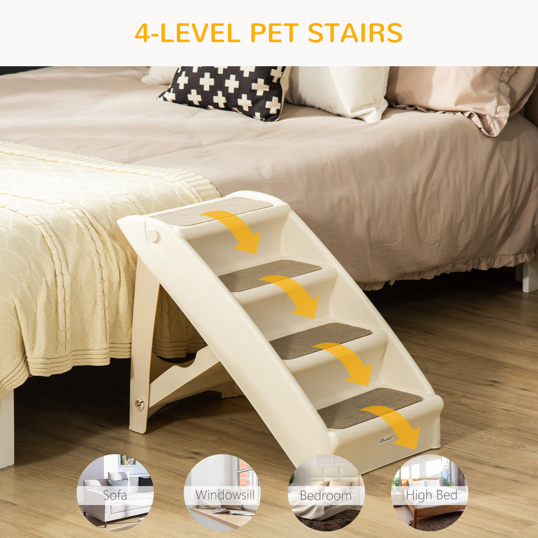 PawHut 4-Level Portable Pet Stairs, Foldable Dog Ramp, Lightweight Cat Steps, with Nonslip Soft Mats, for High Bed, Sofa, Up to 44 lbs, Dark Brown