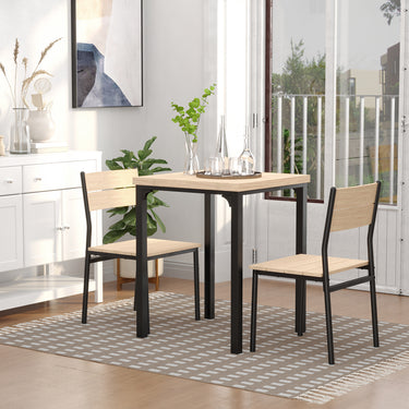 HOMCOM Dining Table Set for 2, 3 Piece Kitchen Table and Chairs with Metal Legs for Small Spaces, Natural Wood