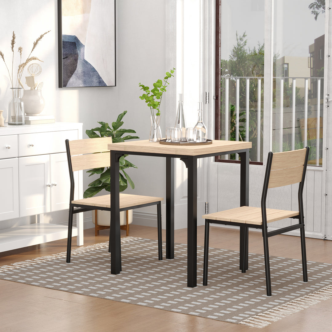 HOMCOM Dining Table Set for 2, 3 Piece Kitchen Table and Chairs with Metal Legs for Small Spaces, Natural Wood