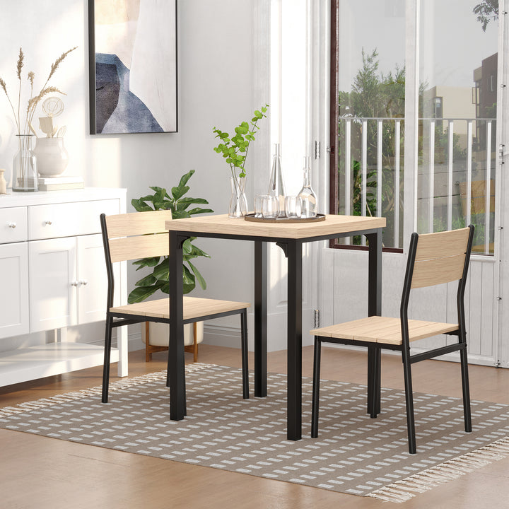 HOMCOM Dining Table Set for 2, 3 Piece Kitchen Table and Chairs with Metal Legs for Small Spaces, Natural Wood